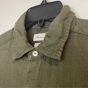 Massimo Dutti Olive Linen Button-Down Shirt